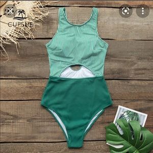 Cupshe Green Stripe Print Cut Out Swimsuit NWT XS